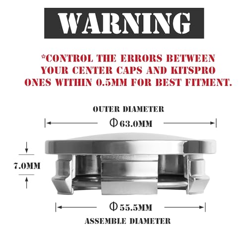 KitsPro 2.5Inch 63MM Wheel Center Caps for Dodge RAM 6KF18TRMAA Rim Hub Caps, Pack of 4 (Chrome, Outer 63MM, Inner 56MM) - Image 2