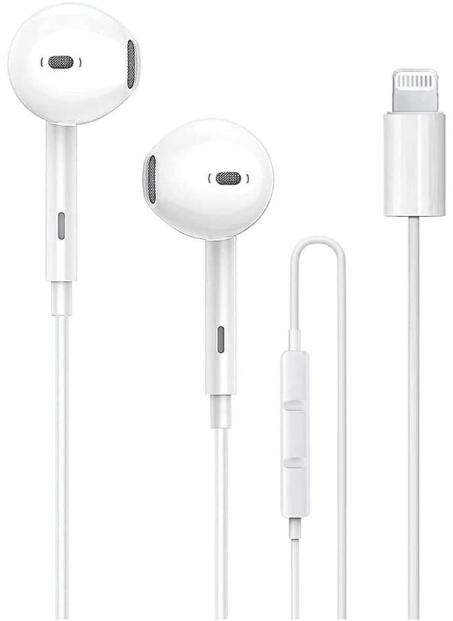 Generic - Wired Earphones with Lightning Connector Mobile Specifications, (Built-in Microphone and Volume Control) Compatible 14/13/12/SE/11/XR/XS/X/8/7 - All Mobile Devices, In-Ear White XC60 - Image 1