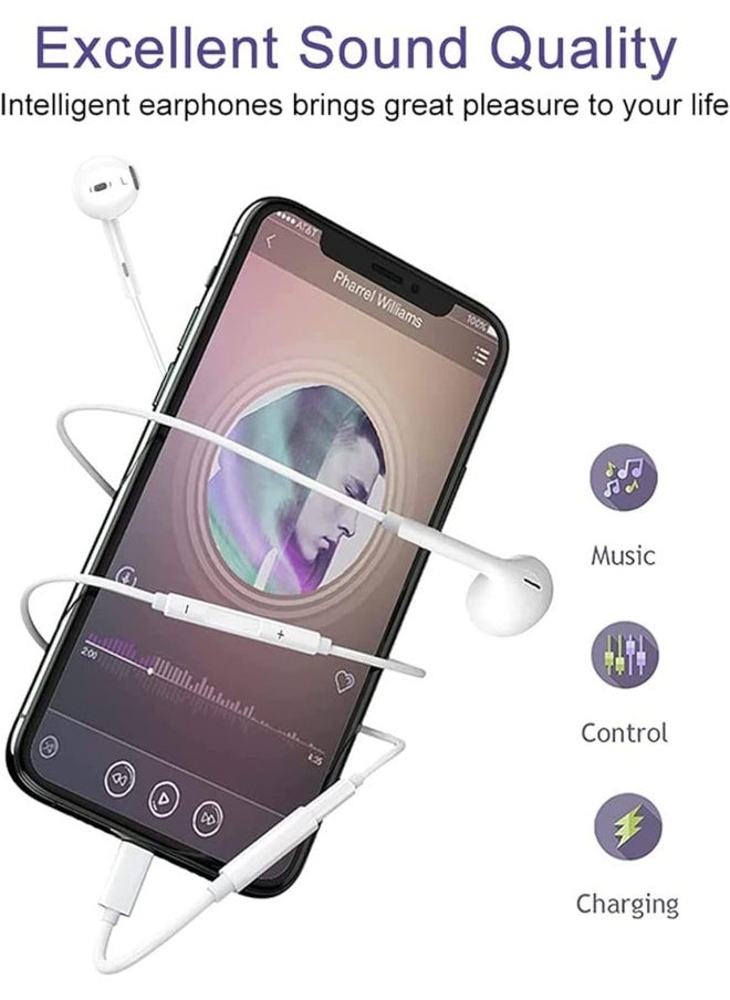 Generic - Wired Earphones with Lightning Connector Mobile Specifications, (Built-in Microphone and Volume Control) Compatible 14/13/12/SE/11/XR/XS/X/8/7 - All Mobile Devices, In-Ear White XC60 - Image 1