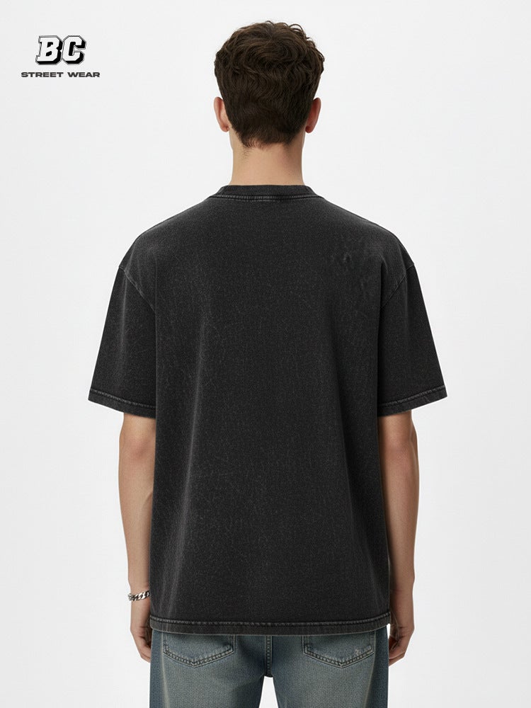 High Street Style Kobe Washed Vintage Short-Sleeve Oversized Loose Versatile Top for Men and Women - Image 4