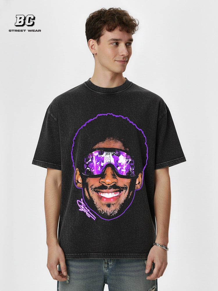 High Street Style Kobe Washed Vintage Short-Sleeve Oversized Loose Versatile Top for Men and Women - Image 3