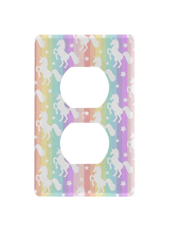 Pfrewn Magic Rainbow Unicorn Horse Duplex Receptacle Outlet Cover Wall Plate Switch Plates Size 1 Gang 2.9" X 4.6" Kids Decorative Nursery Teen Toddler Room Bedroom Bathroom Decor  - Image 2