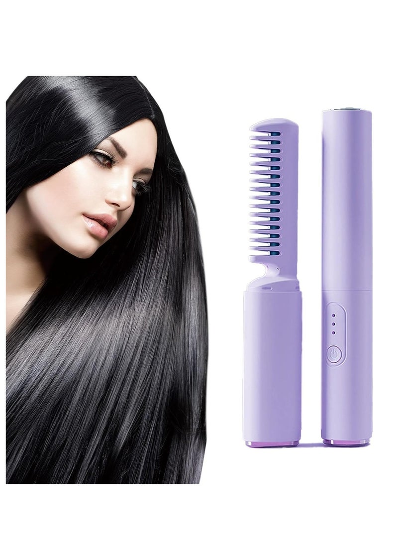 ELTRAZONE Rechargeable Mini Hair Straightener - Portable Cordless Electric Hot Comb Hair Straightener, Purple - Image 1