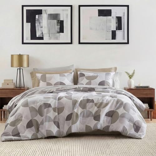 Regency Heights Stylish Three-Tone Printed King Size Comforter Set, Bed in a Bag 9-piece Bedding Set, Ultra-Soft Microfiber Comforter and Sheets Set, Warm and Cozy for All Seasons, Beige Grey - Image 1
