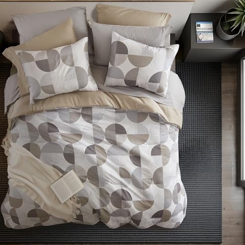 Regency Heights Stylish Three-Tone Printed King Size Comforter Set, Bed in a Bag 9-piece Bedding Set, Ultra-Soft Microfiber Comforter and Sheets Set, Warm and Cozy for All Seasons, Beige Grey - Image 4