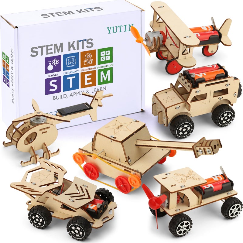 Yutin STEM Kits for Kids Age 8-10 10-12, 6 Set Wood Building Projects Crafts Science Model Car Kits for Kids Age 8-12 5-7, Wooden 3D Puzzles, STEM Toys for Boys 7 8 9 10 12 13 Year Old Birthday Gifts - Image 1