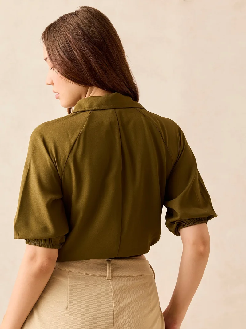 Outzidr  Olive Cropped Utility Shirt for Women | Best Price UAE