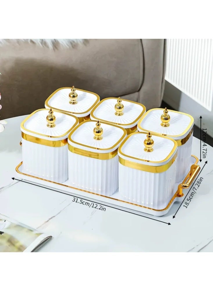 Luxury Gold Rim Sealed Spice Jar Set, Airtight Kitchen Food Storage Containers with Tray