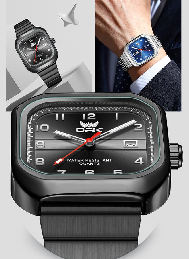 Opk Brand Watch, Stylish Business Exquisite Quartz Watch, Waterproof Single Calendar, Men'S Watch - 6040 Black Steel, Black Dial. - Image 5