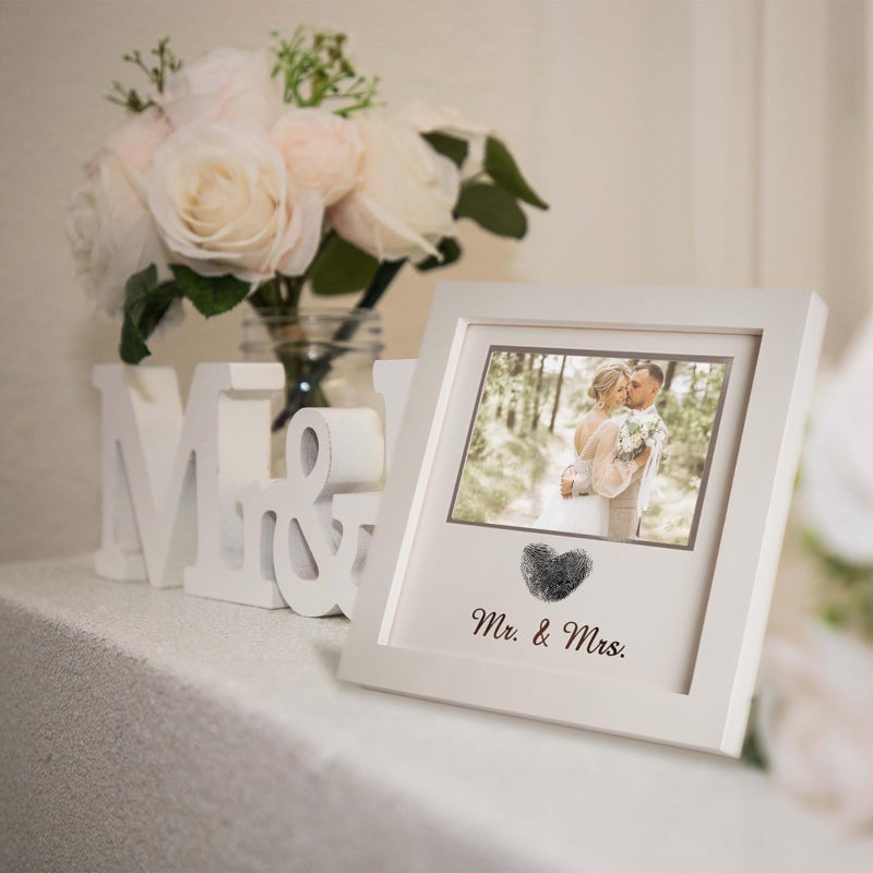 SEEBERY Heart Thumbprint Wedding Picture Frame with Ink Kit, Engagement Gifts for Couples Keepsake Wedding Registry Search Personalized Bridal Shower Gifts for Mr And Mrs Newlywed (White) - Image 5