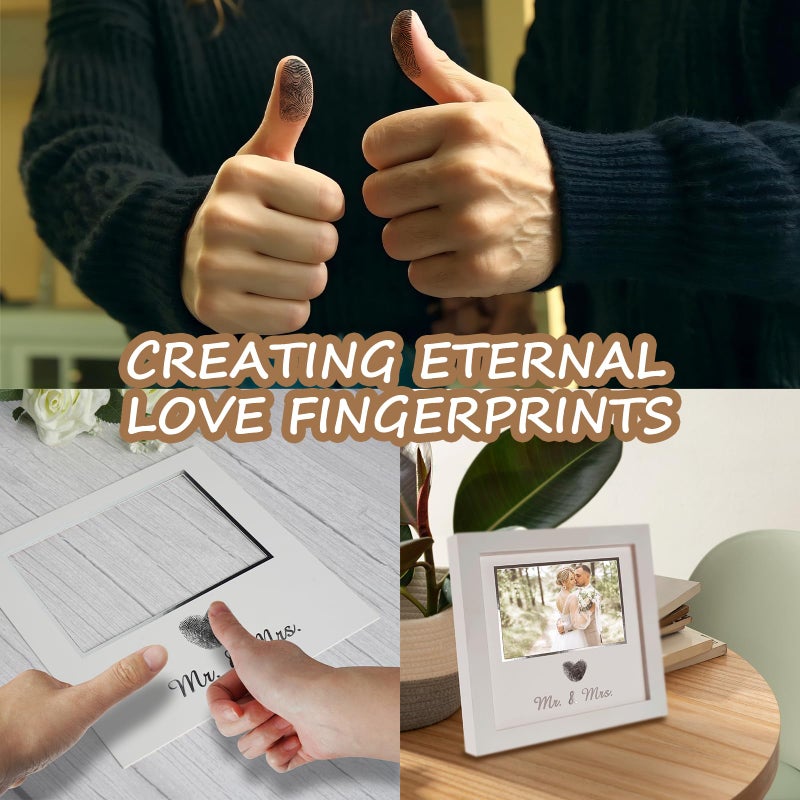SEEBERY Heart Thumbprint Wedding Picture Frame with Ink Kit, Engagement Gifts for Couples Keepsake Wedding Registry Search Personalized Bridal Shower Gifts for Mr And Mrs Newlywed (White) - Image 2