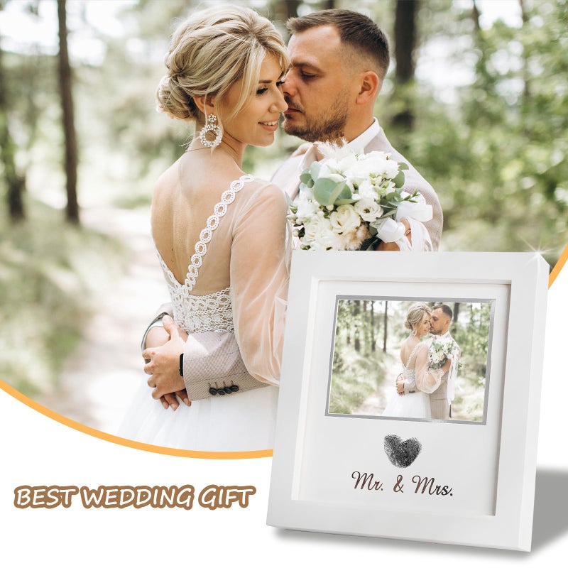 SEEBERY Heart Thumbprint Wedding Picture Frame with Ink Kit, Engagement Gifts for Couples Keepsake Wedding Registry Search Personalized Bridal Shower Gifts for Mr And Mrs Newlywed (White) - Image 4