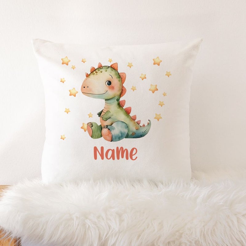 Customized Dinosaur Themed Pillowcase With Name Zipper Closure 45x45 CM Polyester Modern Nursery Baby Shower Gift - Image 1