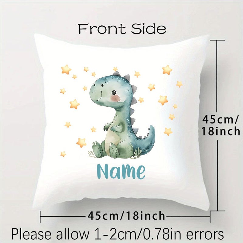 Customized Dinosaur Themed Pillowcase With Name Zipper Closure 45x45 CM Polyester Modern Nursery Baby Shower Gift - Image 3