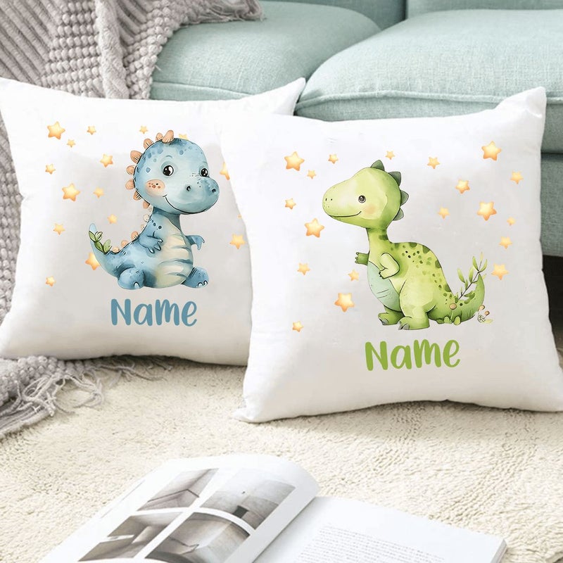 Customized Dinosaur Themed Pillowcase With Name Zipper Closure 45x45 CM Polyester Modern Nursery Baby Shower Gift - Image 2