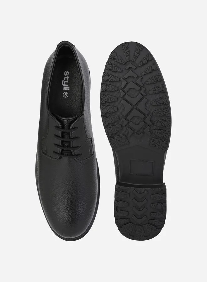 Styli Styli Textured Faux Leather Lace Up Oxford Shoes