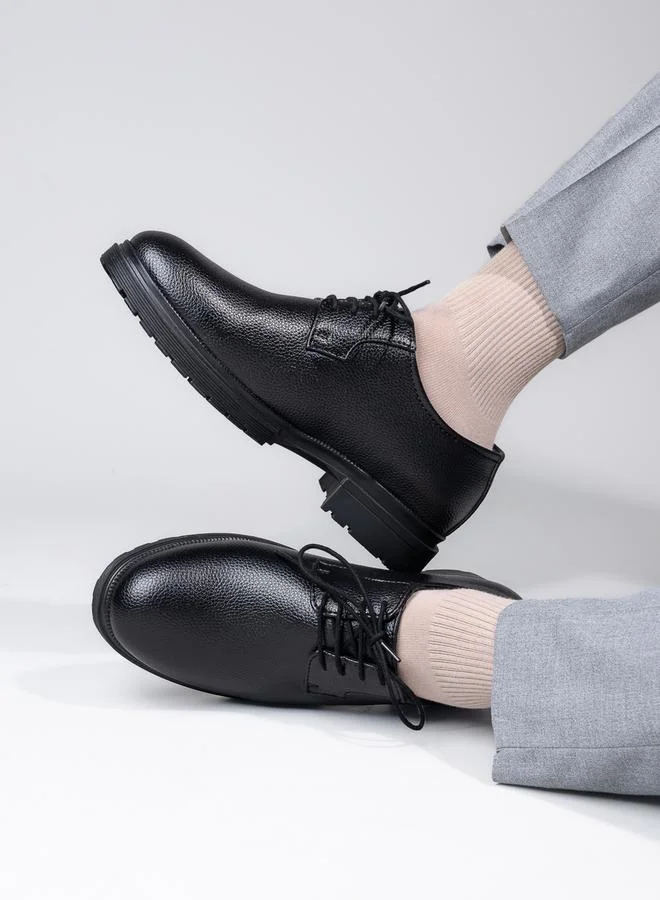 Styli Styli Textured Faux Leather Lace Up Oxford Shoes