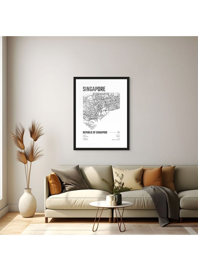 آرت دیکور  ديكور فني مؤطرة الفنون الجميلة صورة طباعة خريطة مدينة سنغافورة أسود أبيض الحديثة الحضرية ملصق جدار ديكور غرفة المعيشة غرفة نوم مكتب هدية - Image 3