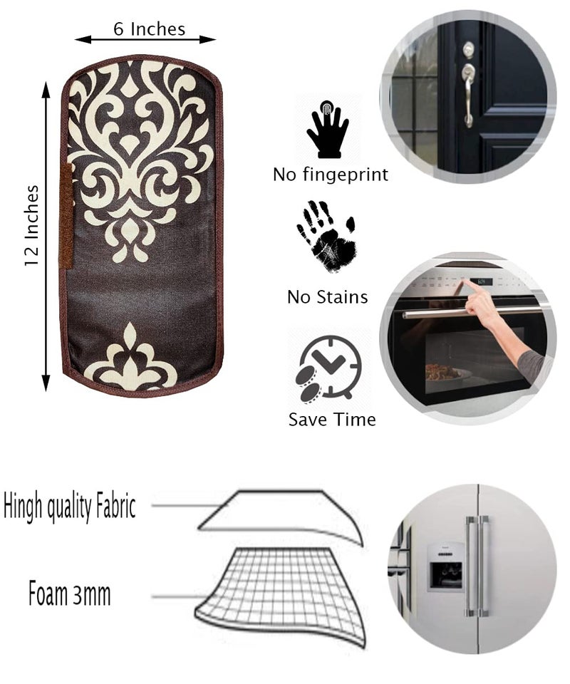 KANUSHI Industries® 1Pc Fridge Cover for Top with 6 Utility Pockets + 2 Handles Covers + 3 Fridge Mats (FRI-Brown-Floral+2-Handle+M-11) - Image 5