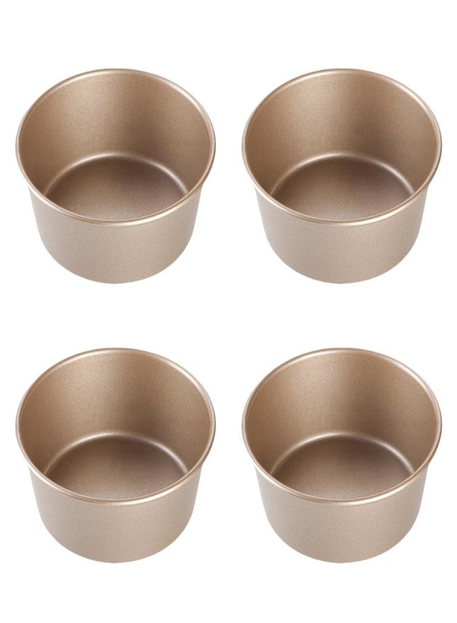 MGGi 4 Inch Nonstick Hamburger Bun Mold, 4 Pcs Mini Cake Pans for Baking, Carbon Steel Reusable Small Air Fryer Cake Baking Mold Bakeware for Hamburger,Kugelhopf,Jumbo Muffin,Mini Pie - Gold - Image 2