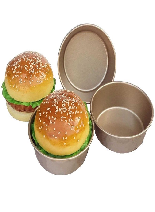 MGGi 4 Inch Nonstick Hamburger Bun Mold, 4 Pcs Mini Cake Pans for Baking, Carbon Steel Reusable Small Air Fryer Cake Baking Mold Bakeware for Hamburger,Kugelhopf,Jumbo Muffin,Mini Pie - Gold - Image 1