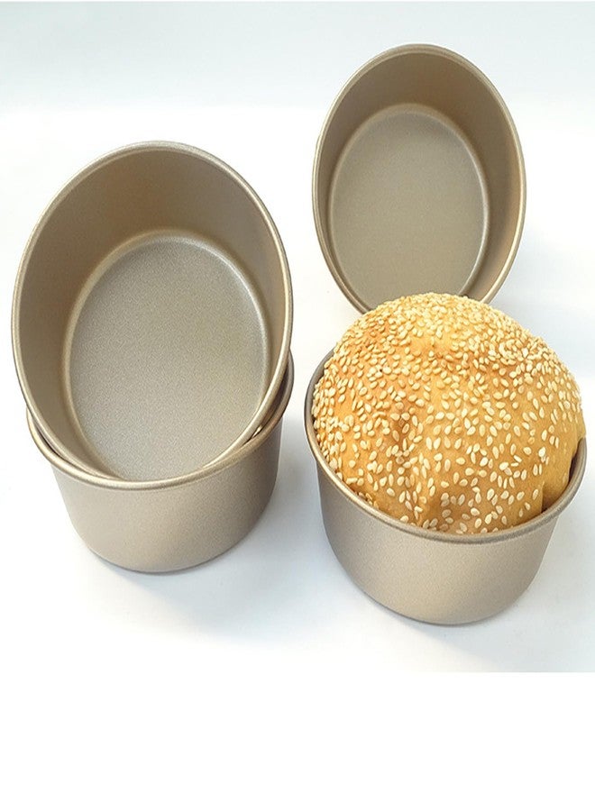 MGGi 4 Inch Nonstick Hamburger Bun Mold, 4 Pcs Mini Cake Pans for Baking, Carbon Steel Reusable Small Air Fryer Cake Baking Mold Bakeware for Hamburger,Kugelhopf,Jumbo Muffin,Mini Pie - Gold - Image 5