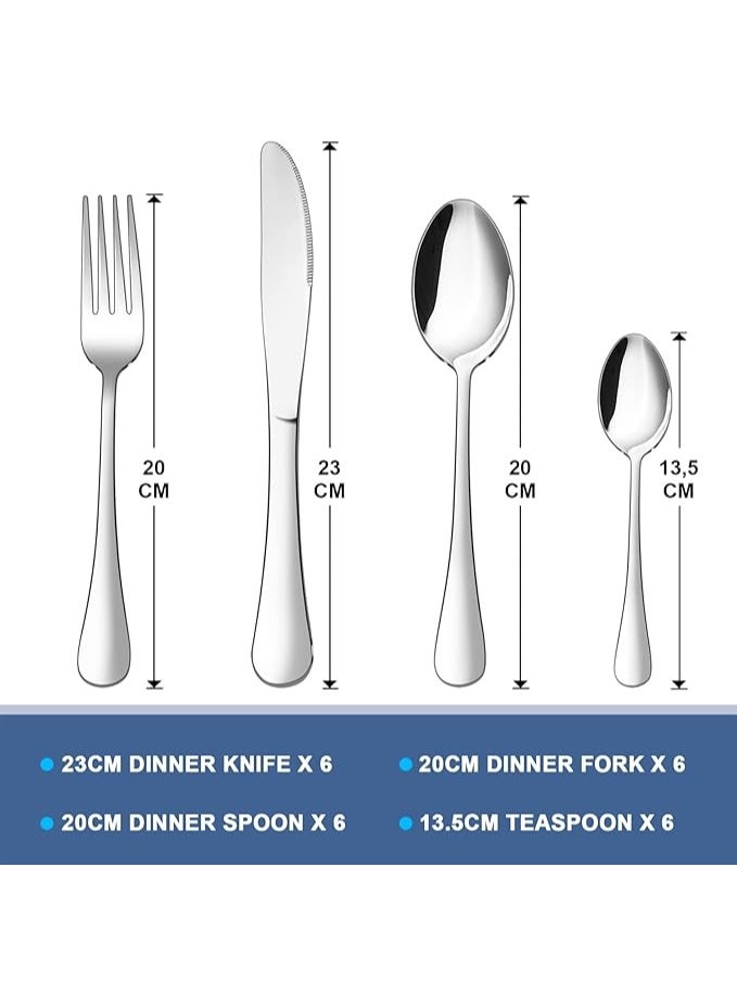 SOL Cutlery Set, Onader Stainless Steel 24 Piece Cutlery Set for 6 People, Flatware Silverware Set with Knife Fork Spoon, Elegant Tableware for Daily Use/Christmas, Mirror Finished. Dishwasher Safe - Image 3