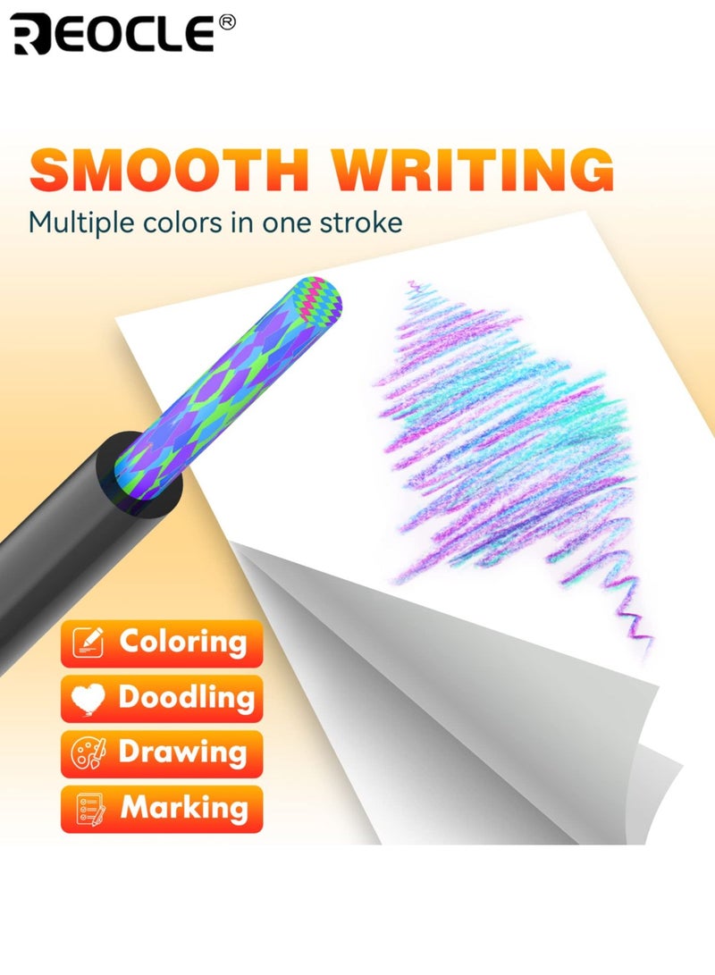 ريوكل 12 قلم رصاص متدرج اللون بتصميم خشبي نابض بالحياة - أقلام فنية احترافية بنواة متوسطة للرسم للكبار والكتابة الفنية - Image 2