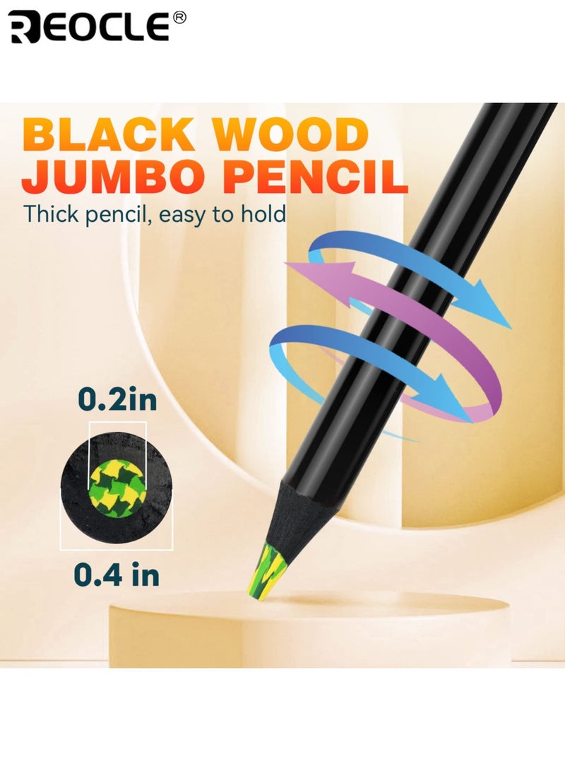 ريوكل 12 قلم رصاص متدرج اللون بتصميم خشبي نابض بالحياة - أقلام فنية احترافية بنواة متوسطة للرسم للكبار والكتابة الفنية - Image 3