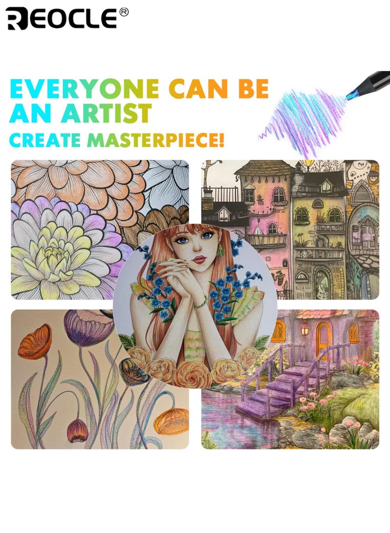 ريوكل 12 قلم رصاص متدرج اللون بتصميم خشبي نابض بالحياة - أقلام فنية احترافية بنواة متوسطة للرسم للكبار والكتابة الفنية - Image 5