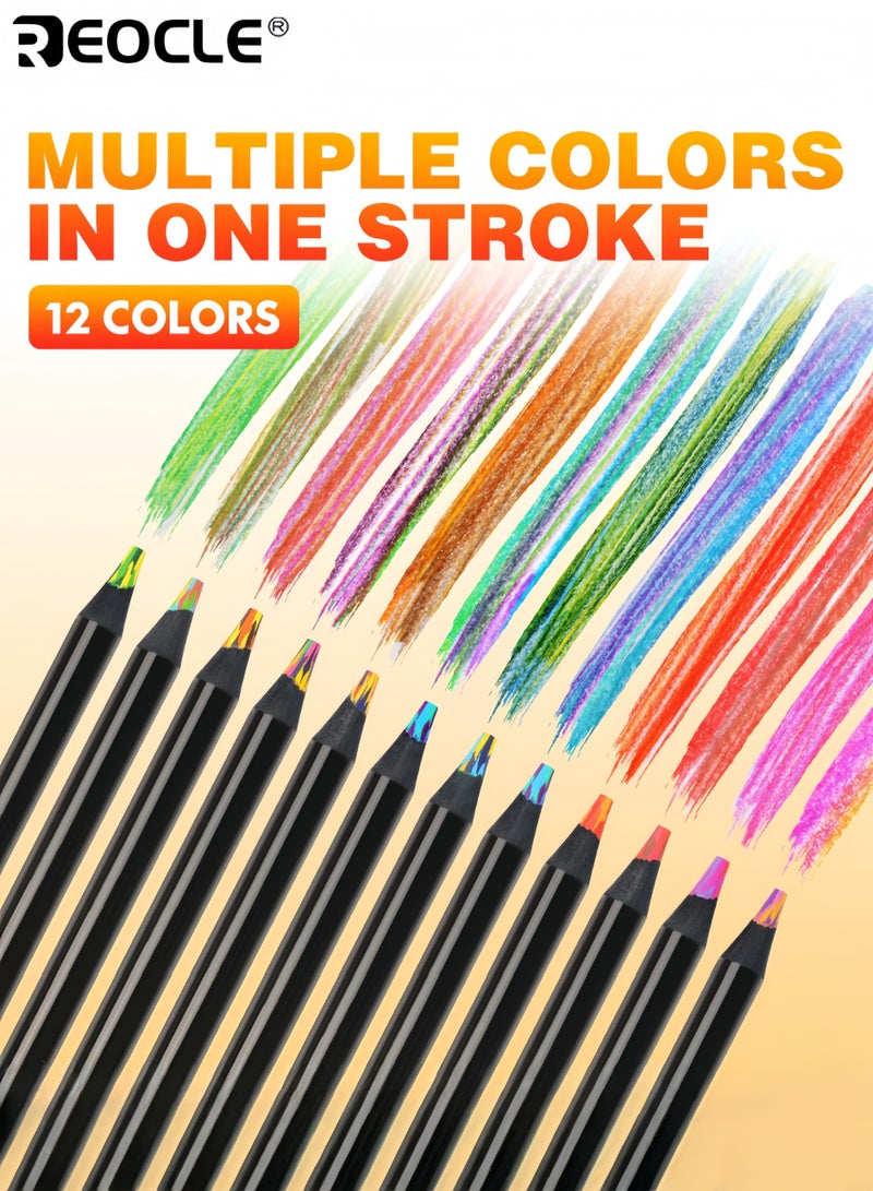 ريوكل 12 قلم رصاص متدرج اللون بتصميم خشبي نابض بالحياة - أقلام فنية احترافية بنواة متوسطة للرسم للكبار والكتابة الفنية - Image 1
