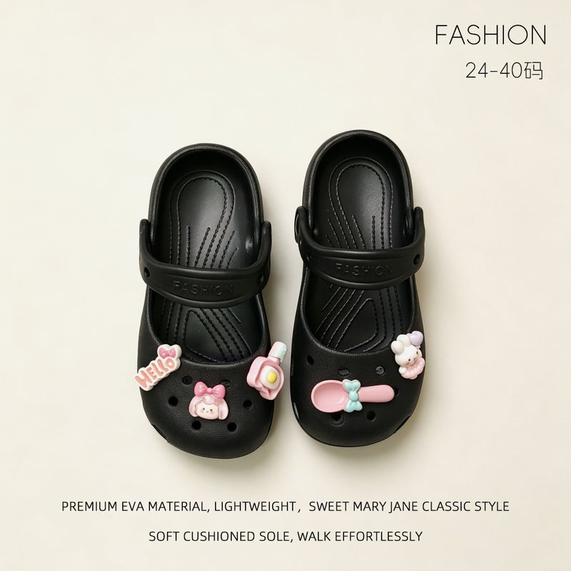 Girls' Cartoon Printed EVA Clog Slippers - Summer 2026 Kids Breathable Anti-Slip Indoor/Outdoor Sandals
