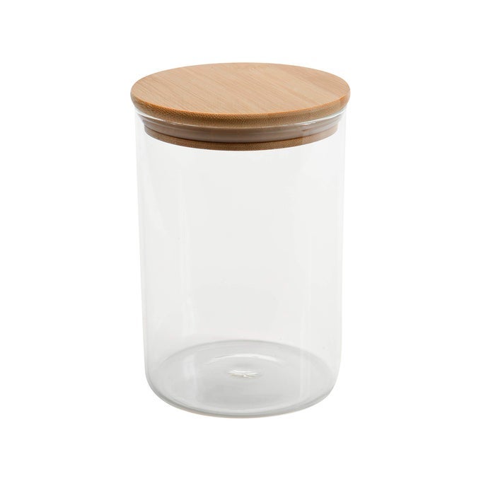 ROUND GLASS JAR 1 LITER BAMBOO AIRTIGHT SEAL LID WIDE MOUTH FOOD STORAGE CANISTER TEA OR COFFEE SPICES FLOUR SUGAR CLEAR