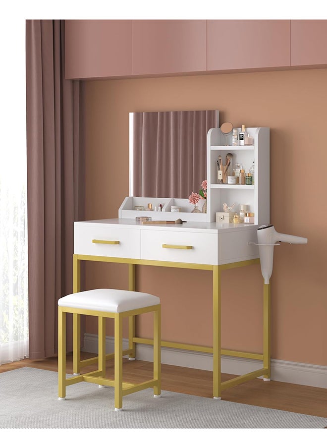 SKY-TOUCH - SKY-TOUCH Vanity Desk Chair Set with Mirror : Makeup Table with Stool Dressing Table with Storage Drawer Shelves Vanity Table with Lots Storage for Bedroom - Image 1