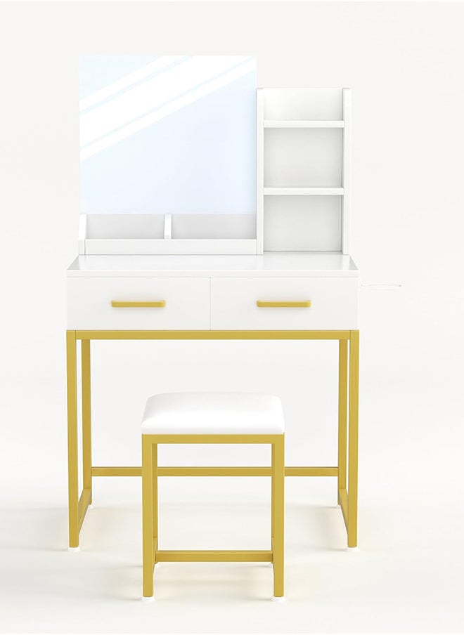 SKY-TOUCH - SKY-TOUCH Vanity Desk Chair Set with Mirror : Makeup Table with Stool Dressing Table with Storage Drawer Shelves Vanity Table with Lots Storage for Bedroom - Image 1