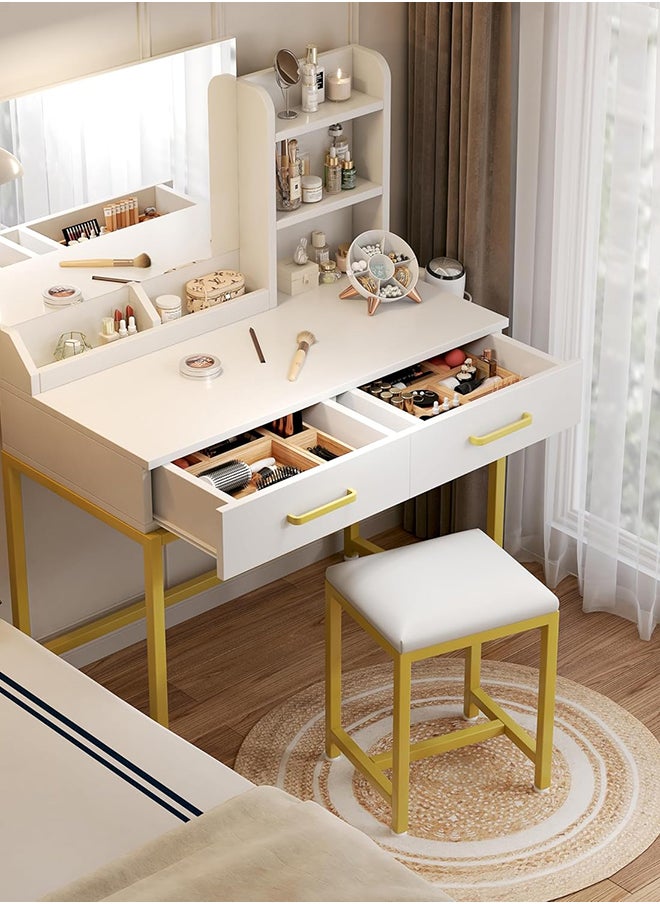 SKY-TOUCH - SKY-TOUCH Vanity Desk Chair Set with Mirror : Makeup Table with Stool Dressing Table with Storage Drawer Shelves Vanity Table with Lots Storage for Bedroom - Image 1