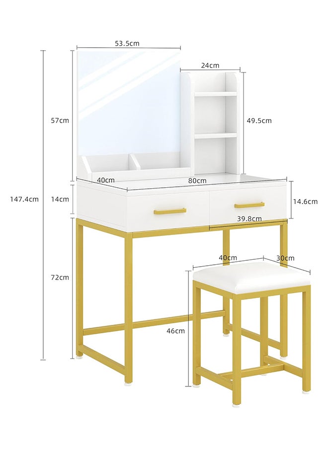 SKY-TOUCH - SKY-TOUCH Vanity Desk Chair Set with Mirror : Makeup Table with Stool Dressing Table with Storage Drawer Shelves Vanity Table with Lots Storage for Bedroom - Image 1