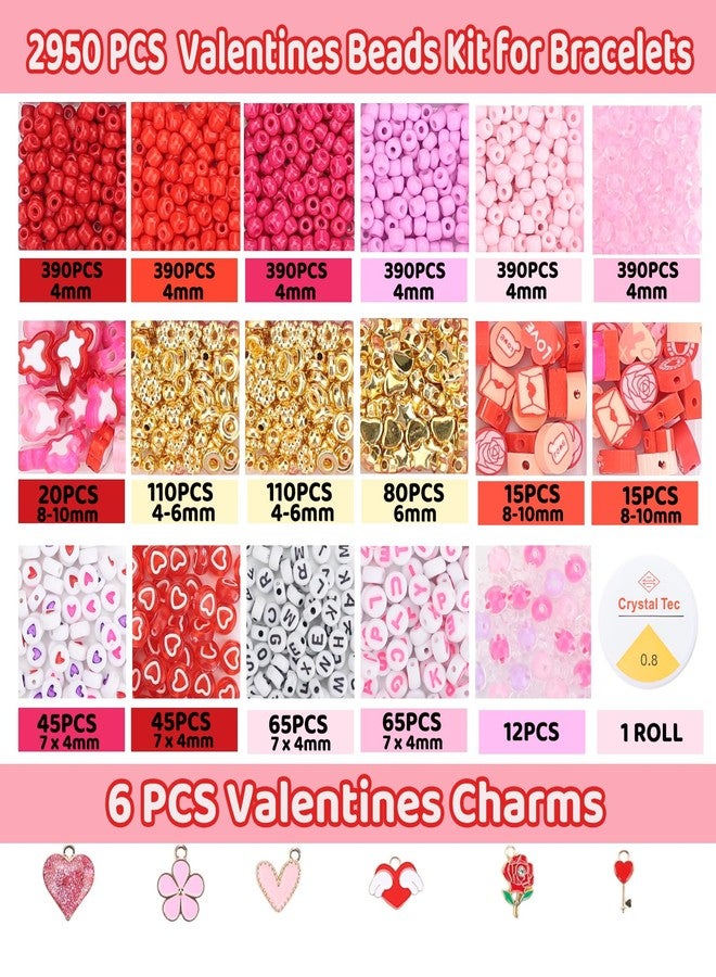 HSONAIGEE Valentine’s Day Beads Bracelet Making Kit, Pink Beads Glasses Seed Bead, Polymer Clay Bead Heart Bead Charms for Jewelry Necklace Earring Making DIY Crafts - Image 3