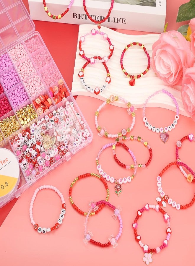 HSONAIGEE Valentine’s Day Beads Bracelet Making Kit, Pink Beads Glasses Seed Bead, Polymer Clay Bead Heart Bead Charms for Jewelry Necklace Earring Making DIY Crafts - Image 4