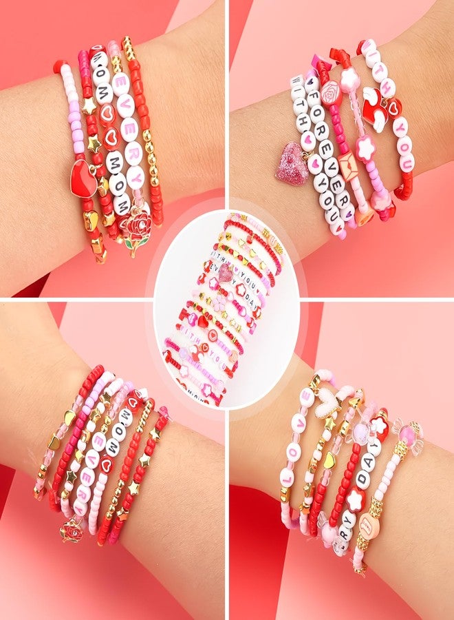 HSONAIGEE Valentine’s Day Beads Bracelet Making Kit, Pink Beads Glasses Seed Bead, Polymer Clay Bead Heart Bead Charms for Jewelry Necklace Earring Making DIY Crafts - Image 5