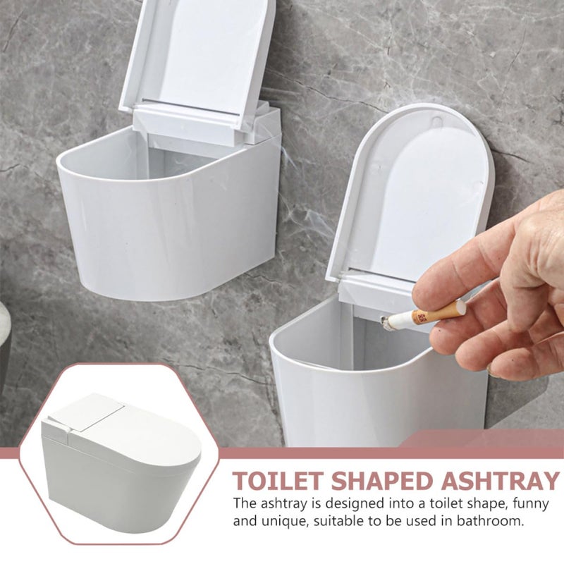 Wall Mounted Smokeless Ashtray With Lid White Adhesive Indoor Bathroom Home Use - Image 4