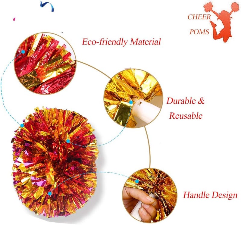 CREATIEE-PRO 4Pcs Metallic Cheerleading Pom Poms, Creatiee 2 Pair Cheerleader Cheering Squad Pompoms for School Sports Dance Games Team Spirit Cheer - Image 2