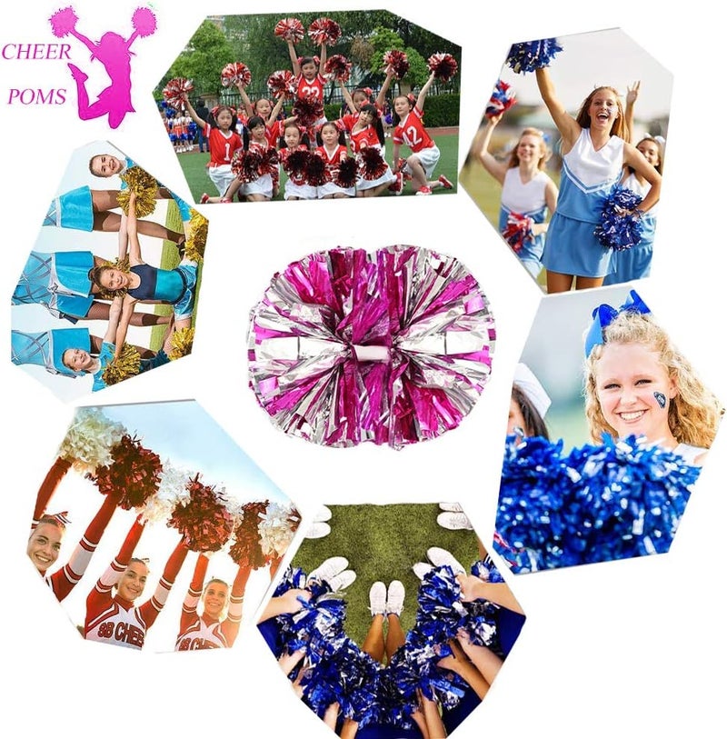 CREATIEE-PRO 4Pcs Metallic Cheerleading Pom Poms, Creatiee 2 Pair Cheerleader Cheering Squad Pompoms for School Sports Dance Games Team Spirit Cheer - Image 5