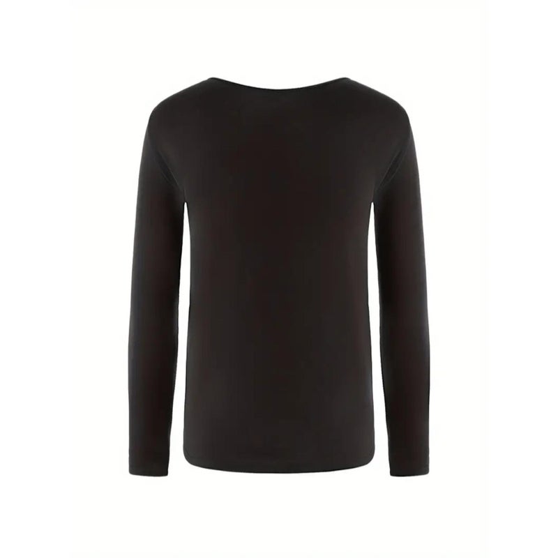 Pure Color Square Neck Long-Sleeved Large Size T-Shirt - Image 3