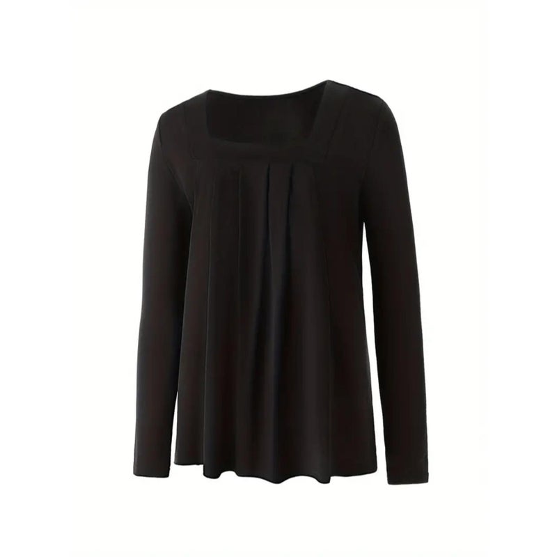 Pure Color Square Neck Long-Sleeved Large Size T-Shirt - Image 4