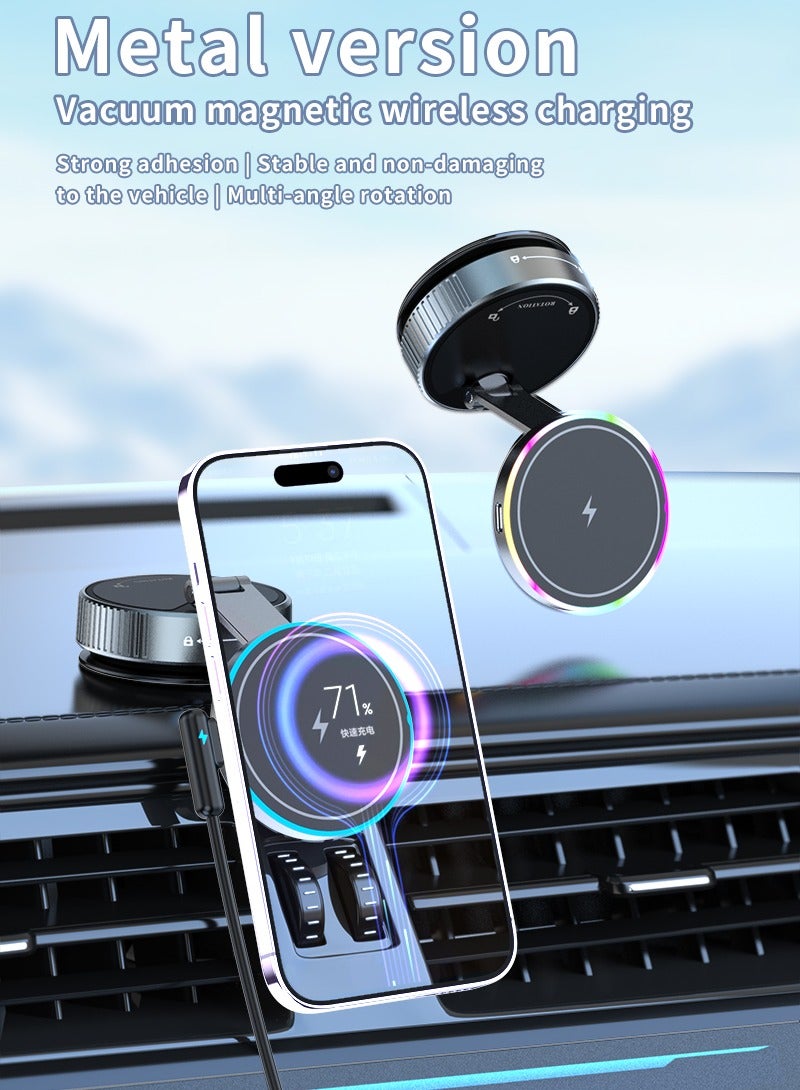 RinGinG ‌Upgraded Vacuum Magnetic Car Phone Mount -Magnetic Wireless Charger (15W Fast Charge)｜Alloy Base｜360° Rotation｜Auto Cooling｜Gentle Breathing Light｜Car/Home/Gym/Studio Use - Image 3
