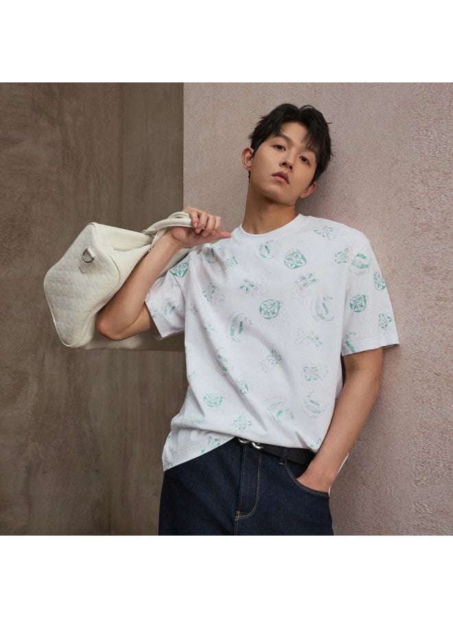 Cabbeen Short Sleeve Men's T-shirt Tang Dynasty Pipa Peony Pattern Design Short Sleeve T-shirt - Image 5