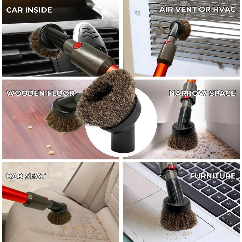 GHAMADE Vacuum Attachments & Brushes for Dyson V7 V8 V10 V11 V15 Gen5: Flexibible Crevice Tool, Horsehair Vacuum Attachment, Traceless Dust Brush (Home, Car Detailing & Corner Cleaning Set) - Image 5