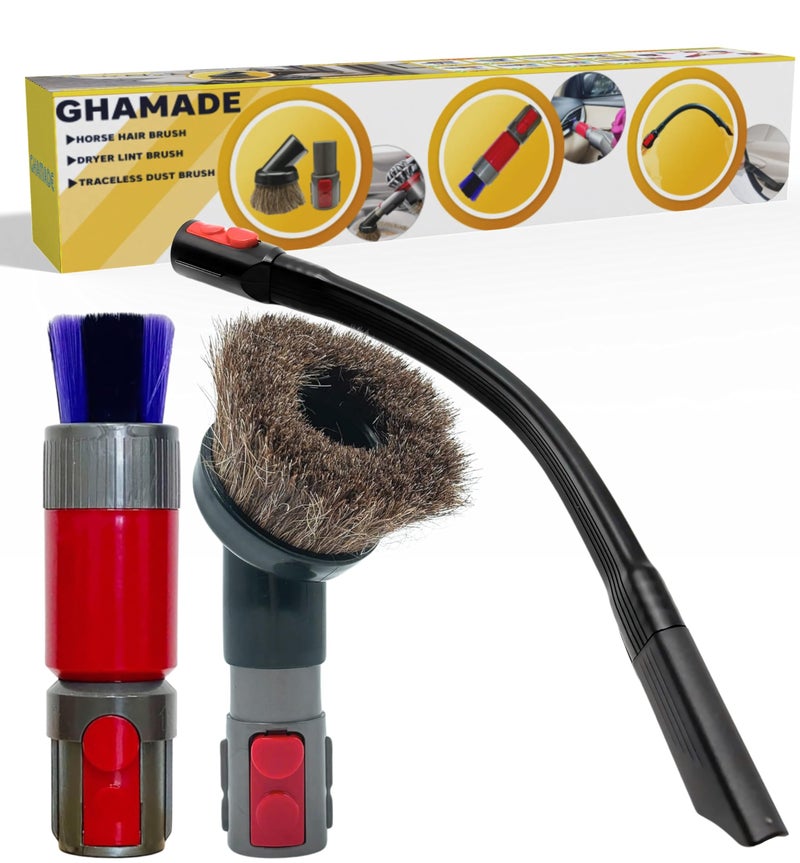 GHAMADE Vacuum Attachments & Brushes for Dyson V7 V8 V10 V11 V15 Gen5: Flexibible Crevice Tool, Horsehair Vacuum Attachment, Traceless Dust Brush (Home, Car Detailing & Corner Cleaning Set) - Image 1