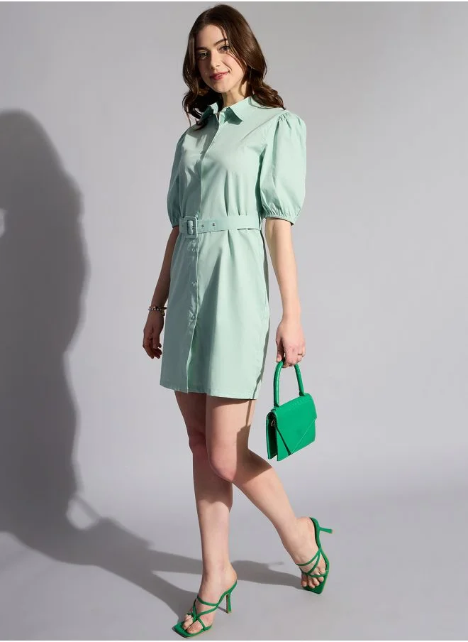 Freehand Women Fitted Casual Solid Shirt Dress